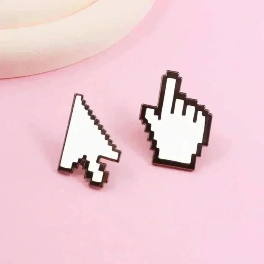 Black white computer or game pointer arrow enamel pin gift casual quirky cool